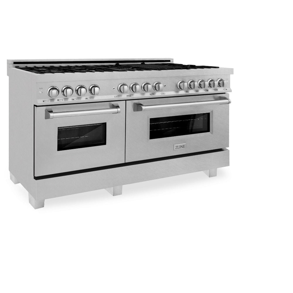 ZLINE 60-Inch 7.4 cu. ft. Dual Fuel Range with 9-Burner Gas Cooktop & 2 Electric Convection Ovens - Satin Stainless Steel (RAS-SN-60) | Professional Kitchen Appliance for Home Chefs & Cooking Enthusiasts