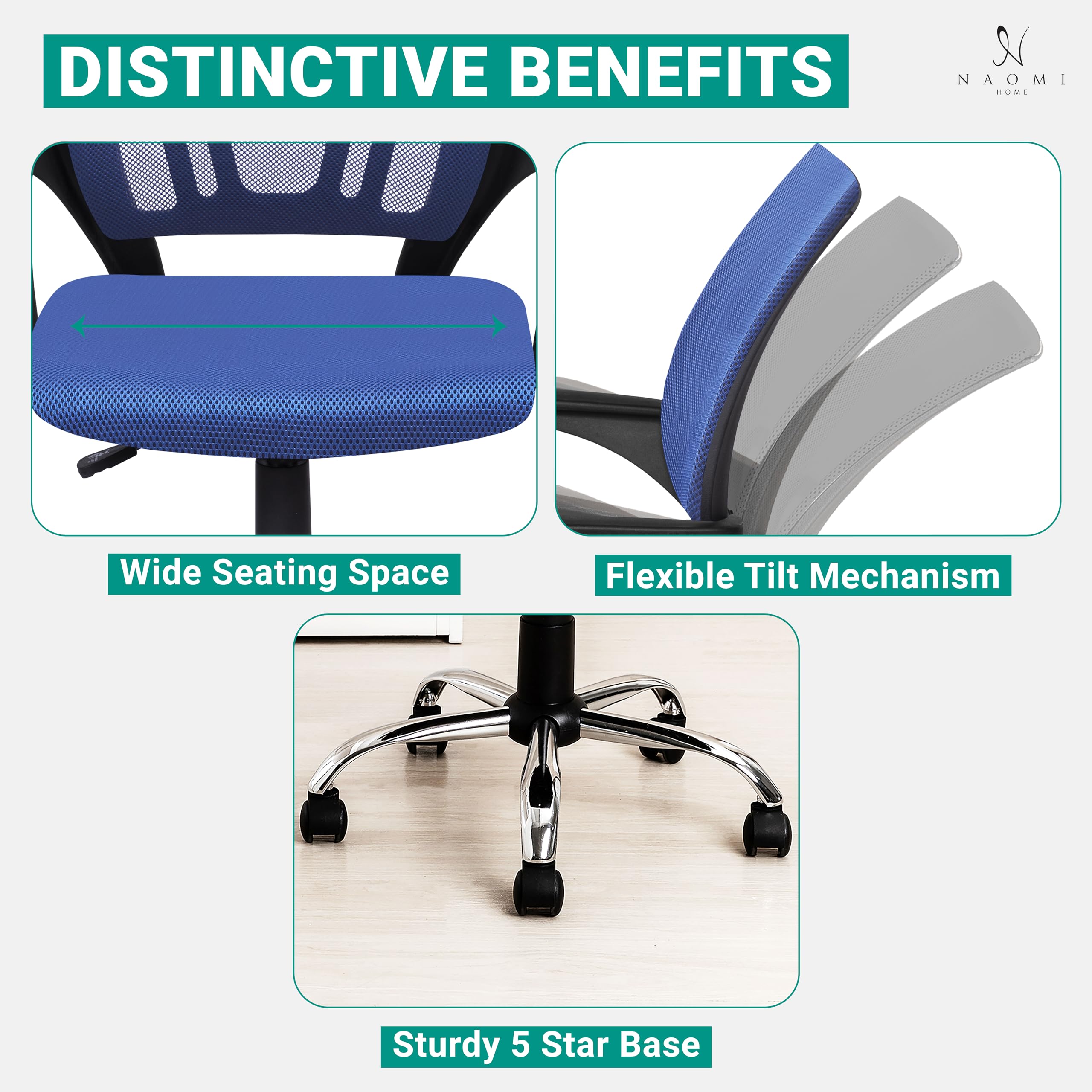 Ergonomic Home Office Desk Chair with Adjustable Lumbar Support - Comfortable Swivel Rolling Computer Chair for Small & Tall Desks, White Executive Chair for Office & Gaming - Perfect for Work from Home, Online Classes & Long Hours Sitting
