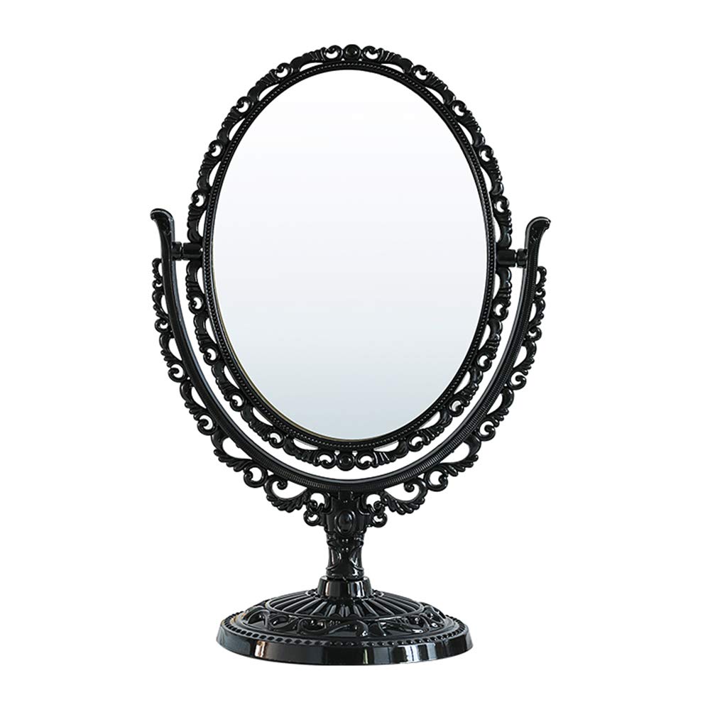 Schonee Double Sided Makeup Mirror - 360° Swivel Oval Vanity Mirror with Stand, 1x/5x Magnification, Vintage Black Desktop Mirror for Makeup, Shaving & Beauty (Perfect for Bedroom, Bathroom & Dressing Table)