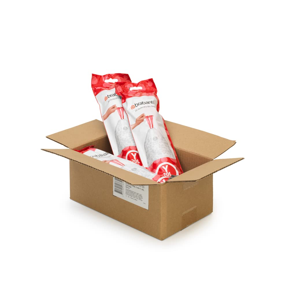 Brabantia PerfectFit Trash Bags - 5.3 Gallon Drawstring Trash Can Liners (120 Count) - Heavy Duty Kitchen Garbage Bags for Home, Office & Outdoor Use