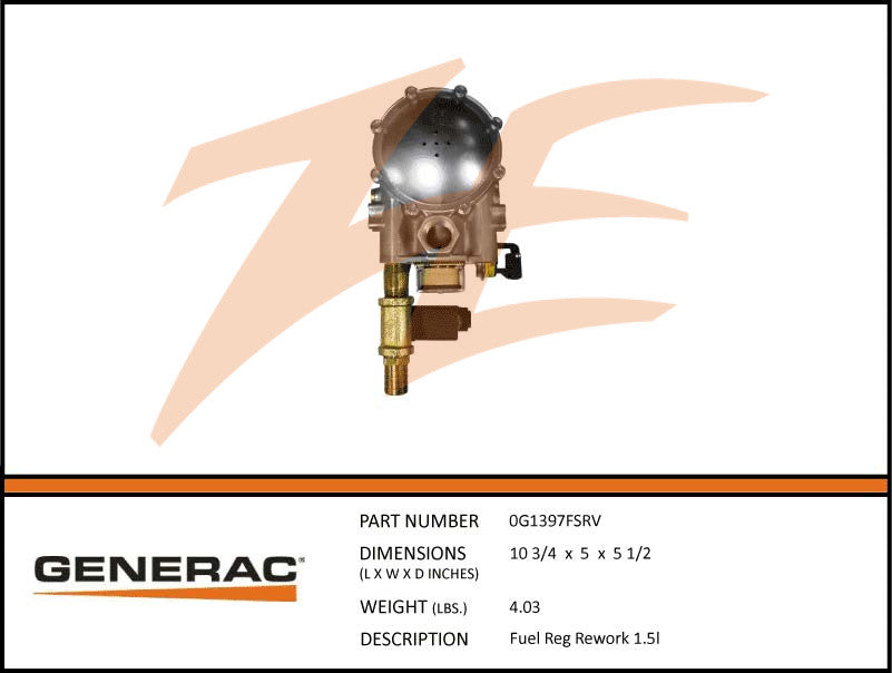 Generac 0G1397FSRV Fuel Regulator Assembly 1.5L Rework - Replacement Part for Generac Generators - Perfect for Home Backup Power & Emergency Use