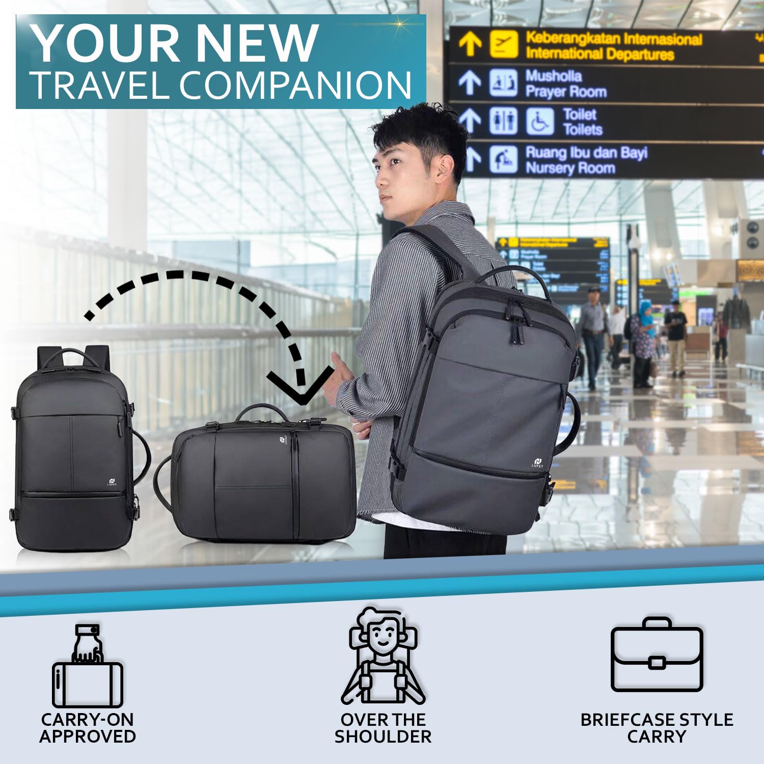 Travel Laptop Backpack for 16' Laptop - Stylish Carry-On Bag for Women & Men, Perfect for College Students, Work, Business, and Everyday Commute