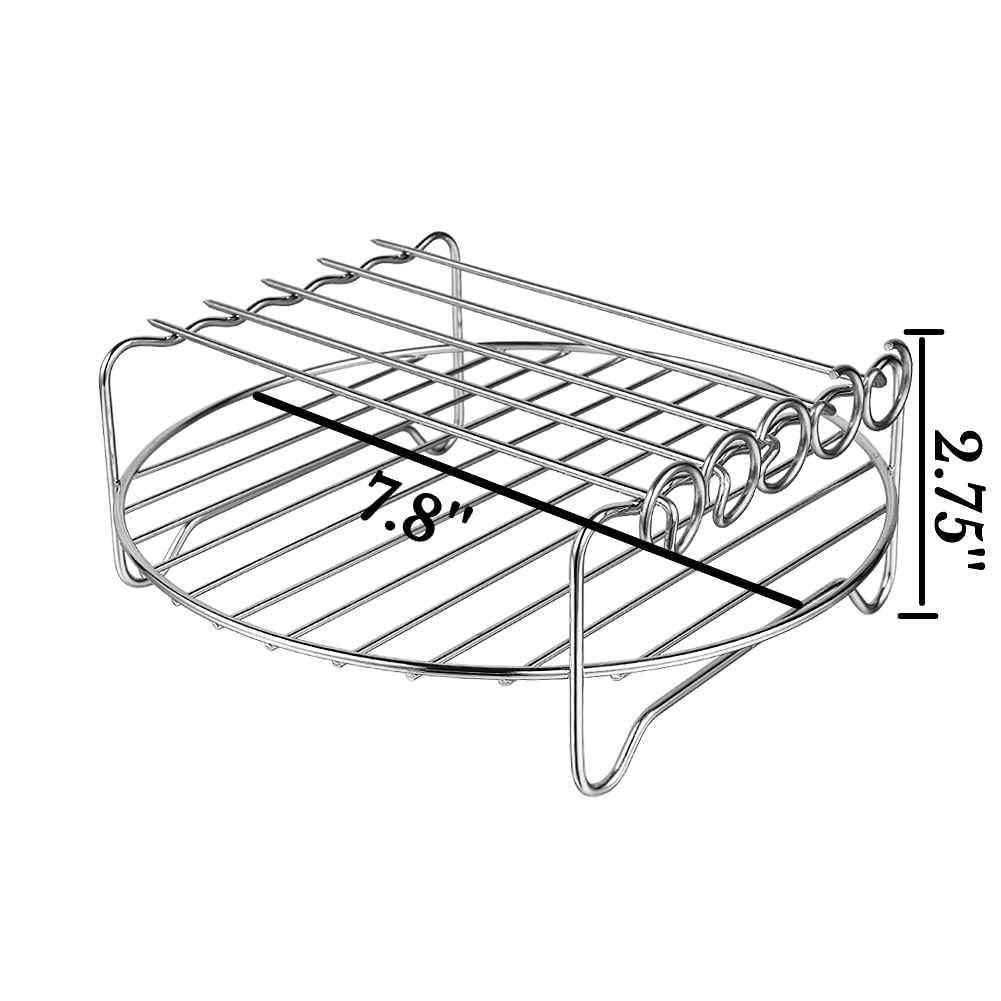XL Air Fryer Rack Set of 2 - Double Layer Stackable Metal Holder with Skewers - Perfect for Cooking Chicken Wings, Vegetables & More in Air Fryer Oven