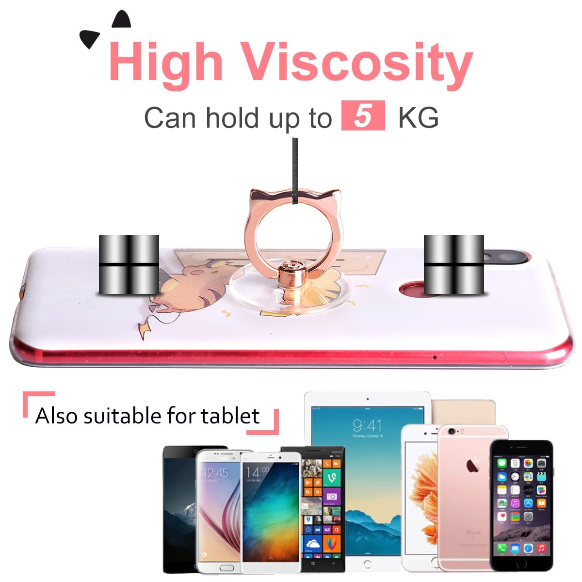 Cat Phone Ring Holder - EI Sonador Clear Transparent Cell Phone Stand with Finger Grip (2 Silver Cats) for iPhone, Samsung & Smartphones - Perfect for Watching Videos, Taking Selfies & Secure Grip