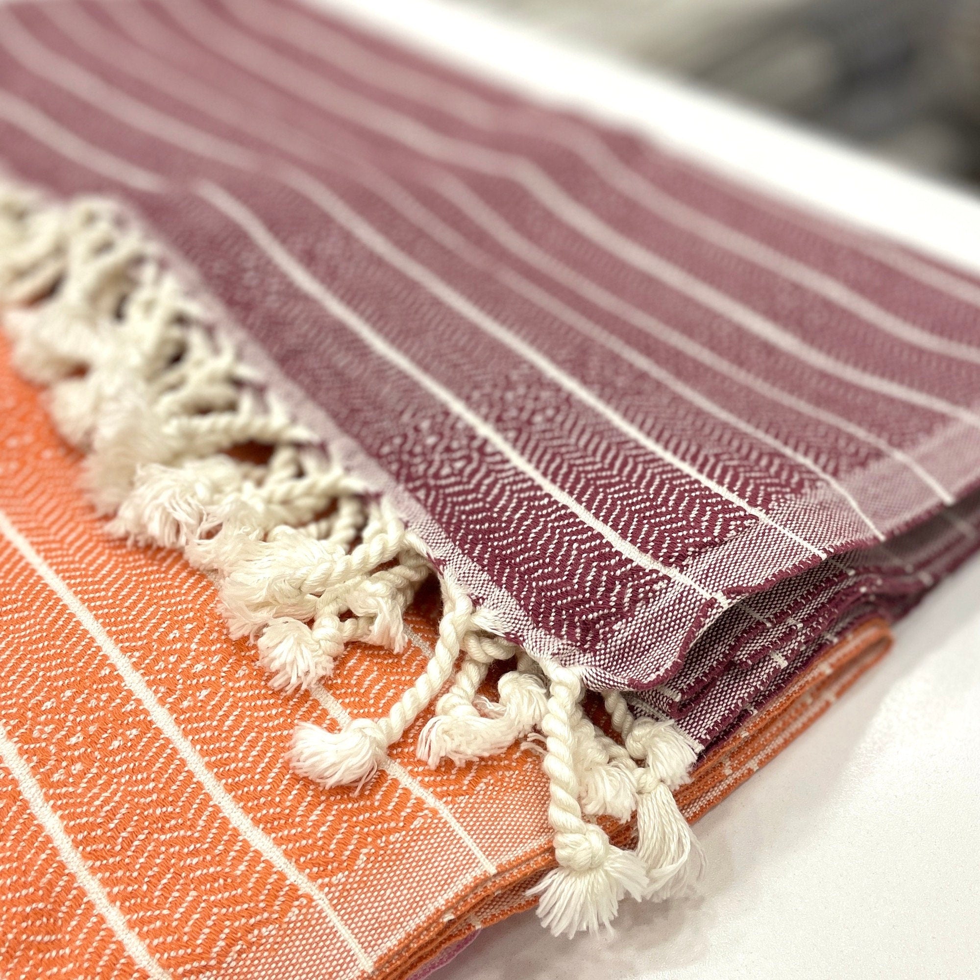 Premium Turkish Bamboo Towels - Soft, Absorbent & Quick-Drying - Beige, Yellow, Pink, Orange, Burgundy - Perfect for Beach, Spa, Yoga & Home Use