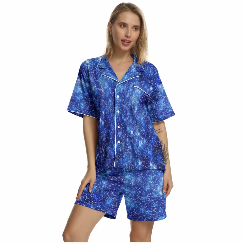 Silk Pajama Set for Women - Glitter Stars Sleepwear for Lounge & Night