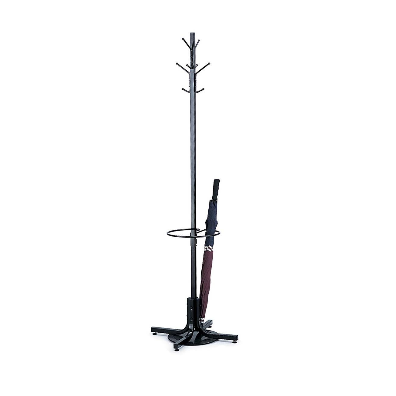 SAFCO Black Metal Coat Rack with Umbrella Holder & 4 Ball-Tipped Double Hooks - 2 Pack for Entryway, Office, or Home Organization