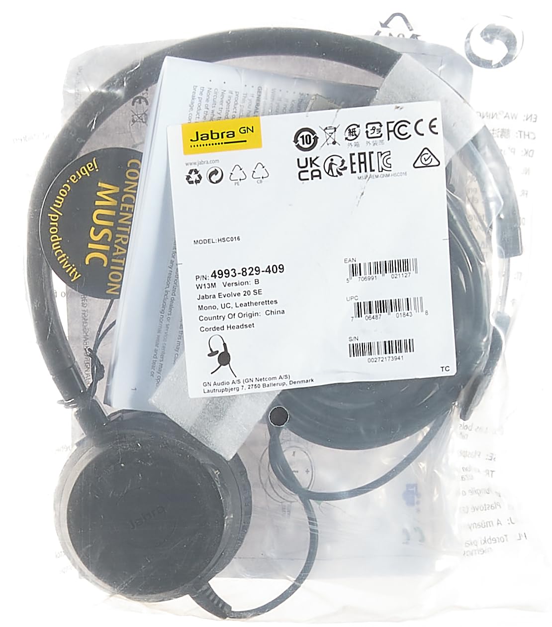 Jabra Evolve 20 SE UC Mono Headset - Noise Cancelling USB Headphones for VoIP Calls, Skype, Zoom & Microsoft Teams (Black) | Perfect for Home Office & Remote Work