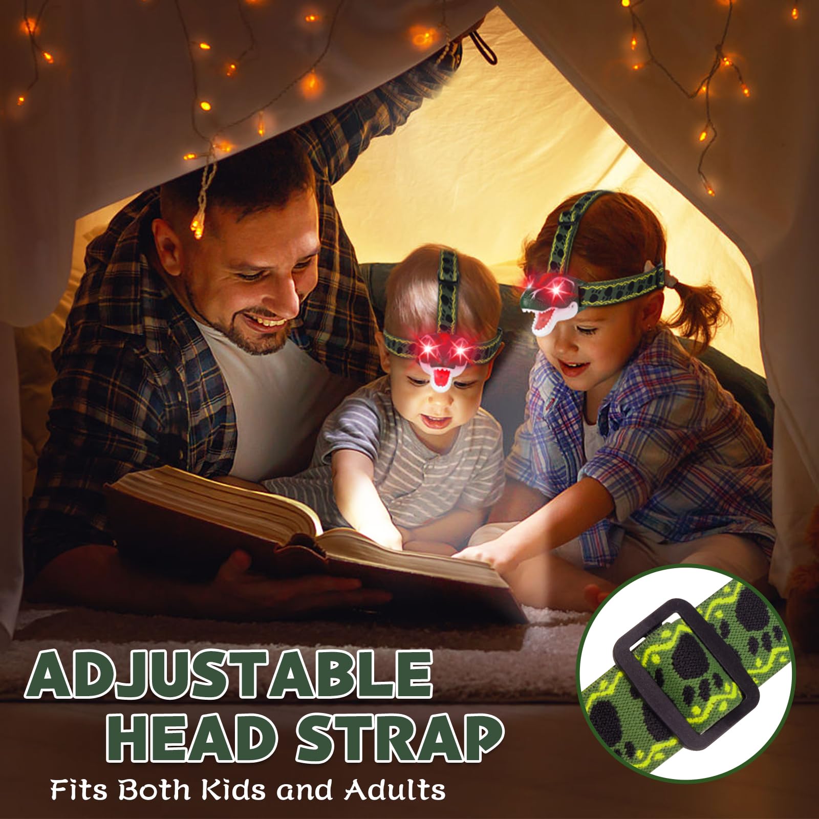 Dinosaur LED Headlamp for Kids - T-Rex Toy Flashlight with Adjustable Strap | Fun Dinosaur Toys for Boys & Girls | Perfect for Camping, Outdoor Adventures, Birthday Gifts & Halloween Stocking Stuffers