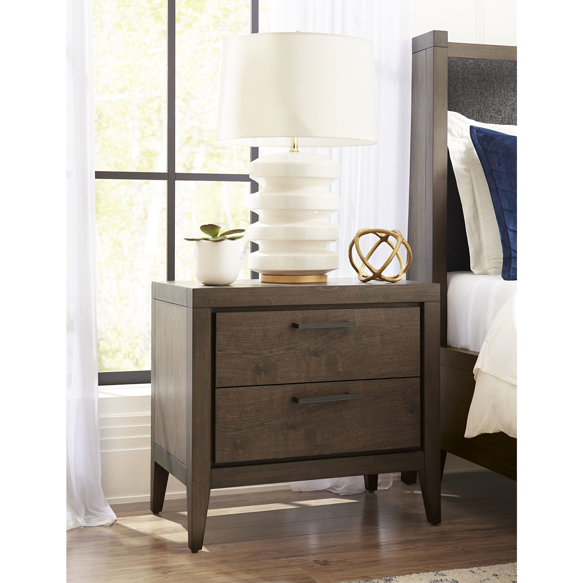 Boracay Two Drawer USB Charging Nightstand in Wild Oats Brown - Modern Bedside Table with USB Ports for Phones & Tablets - Perfect for Bedrooms, Dorms & Small Spaces