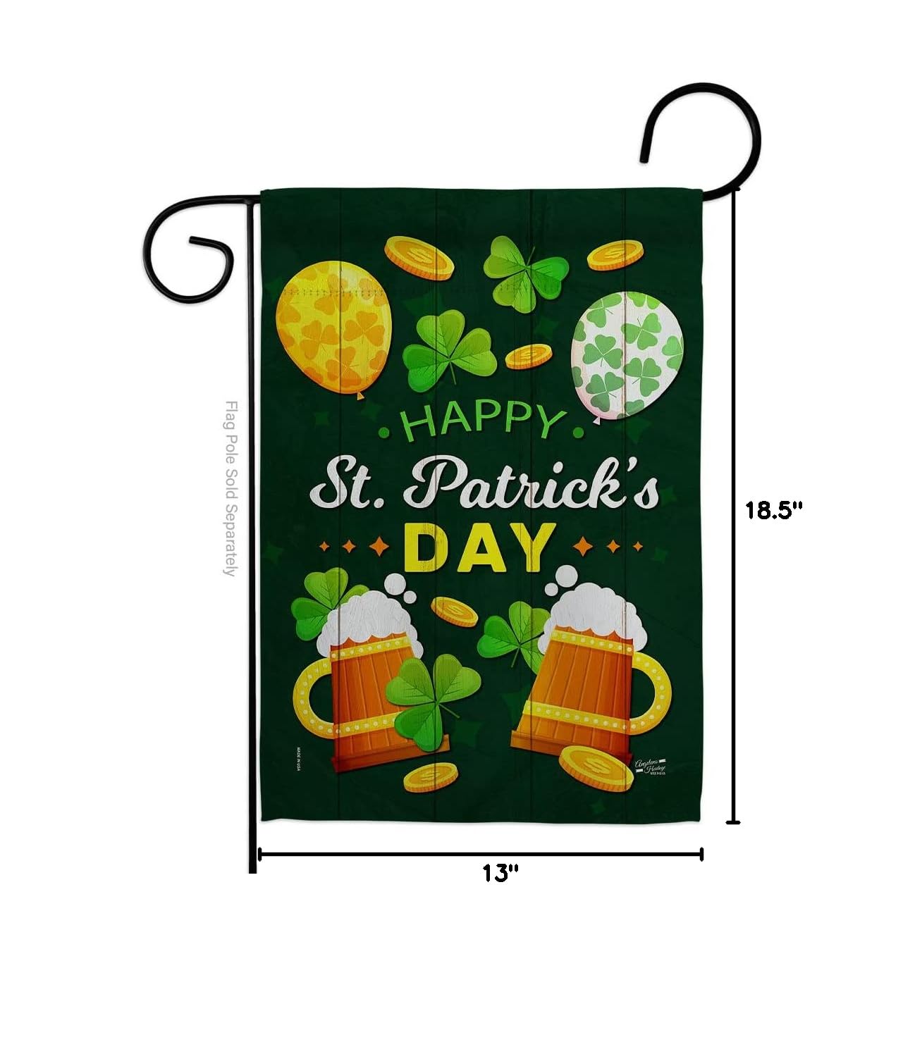 St. Patrick's Day Garden Flag - Double-Sided Irish Clover & Leprechaun Design with Lucky Coins - 13x18.5 Inch Outdoor Yard Banner - Made in USA - Perfect for Spring Decor, March Holidays & Irish-Themed Home Decorations