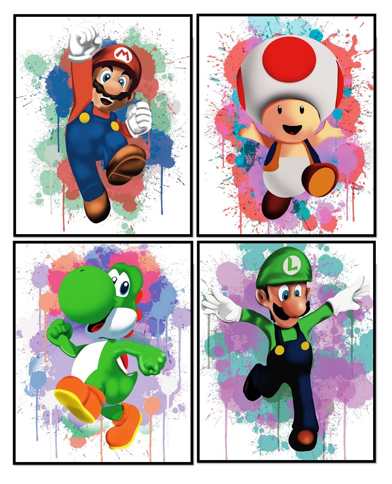PoyBux Design - Set of 4 Kids Game Watercolor Poster Prints (8x10 inches), Unframed Wall Art for Boys & Girls Room Decor - Perfect for Gaming Rooms, Teen Bedrooms & Playroom Wall Decor
