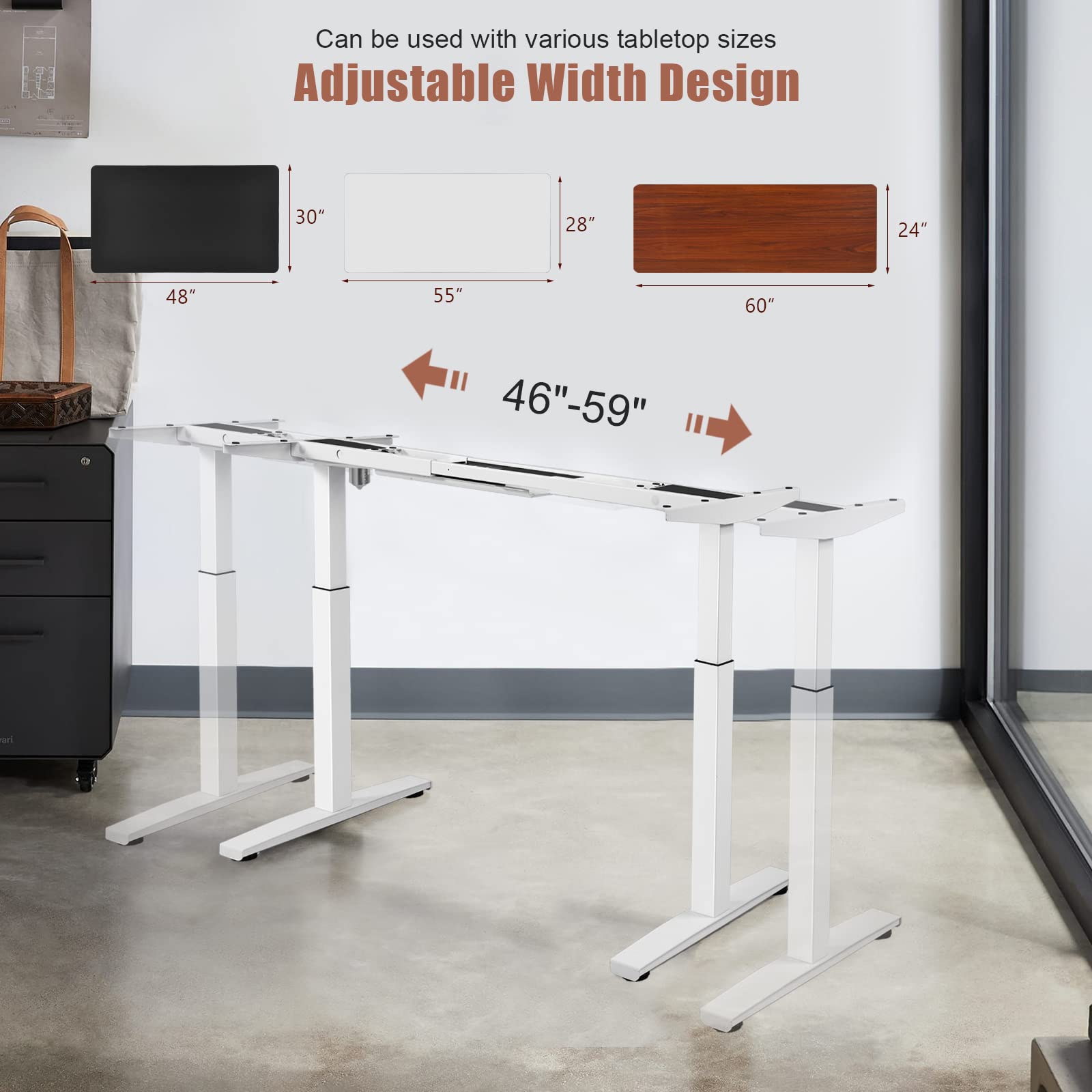COSTWAY Electric Standing Desk Frame - Adjustable Height & Width, Ergonomic Sit to Stand Workstation Base with Memory Controller for Home Office (White, Frame Only) | Perfect for Remote Work, Gaming Setup & Study Desk