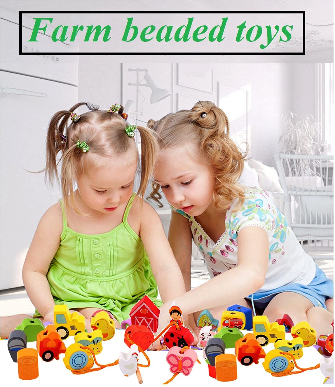Farm Animal Lacing Toy Set - 16pcs Wooden Beads for Toddlers - Early Learning & Fine Motor Skills Development