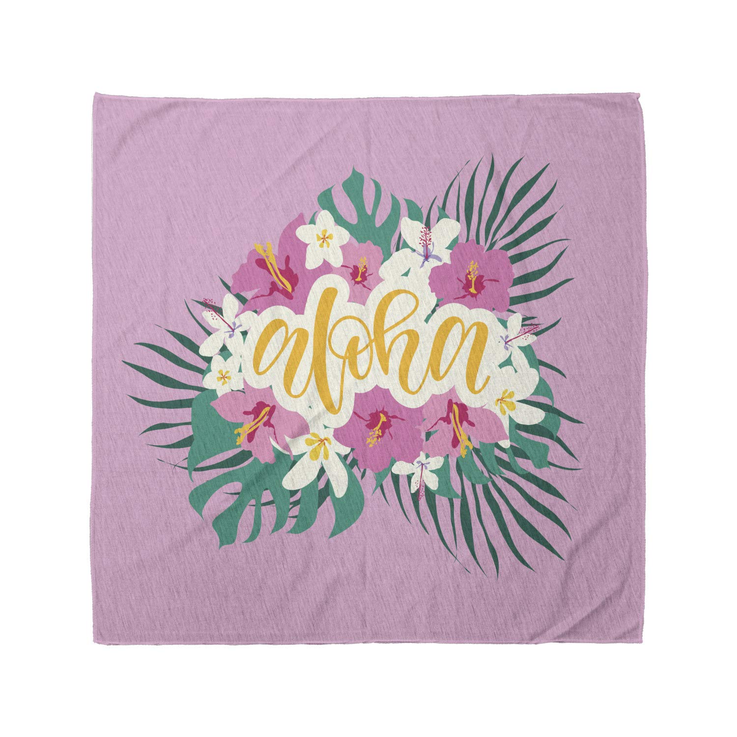 Ambesonne Aloha Bandana - Exotic Flowers & Palm Leaves Print - Unisex Head Scarf & Neck Tie for Beach, Summer & Outdoor Activities