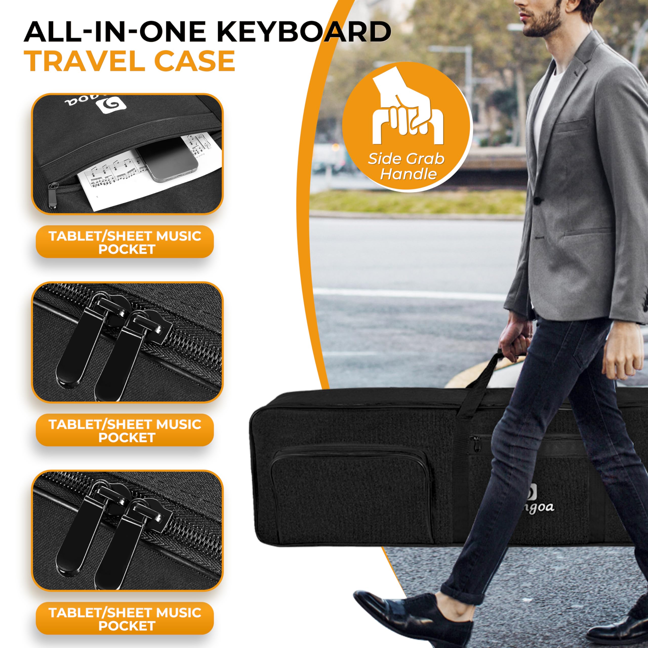 Vangoa 88-Key Keyboard Case - Waterproof Padded Gig Bag for Electric Piano (52.7