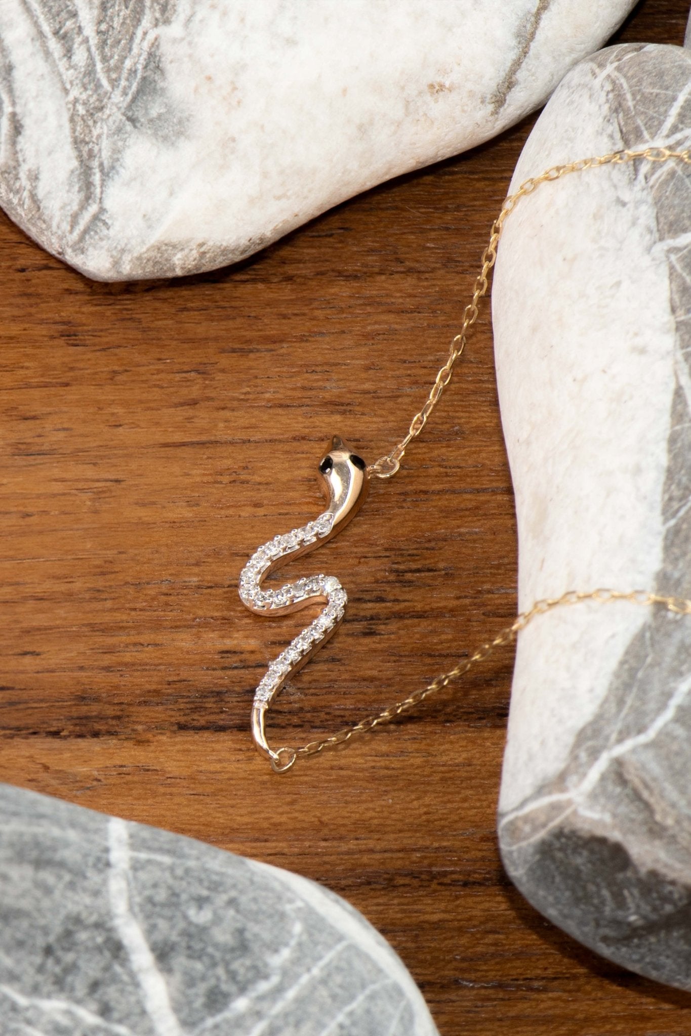 10k Solid Yellow Gold Diamond Snake Necklace - Elegant & Unique Jewelry for Women, Perfect for Parties, Weddings & Special Occasions