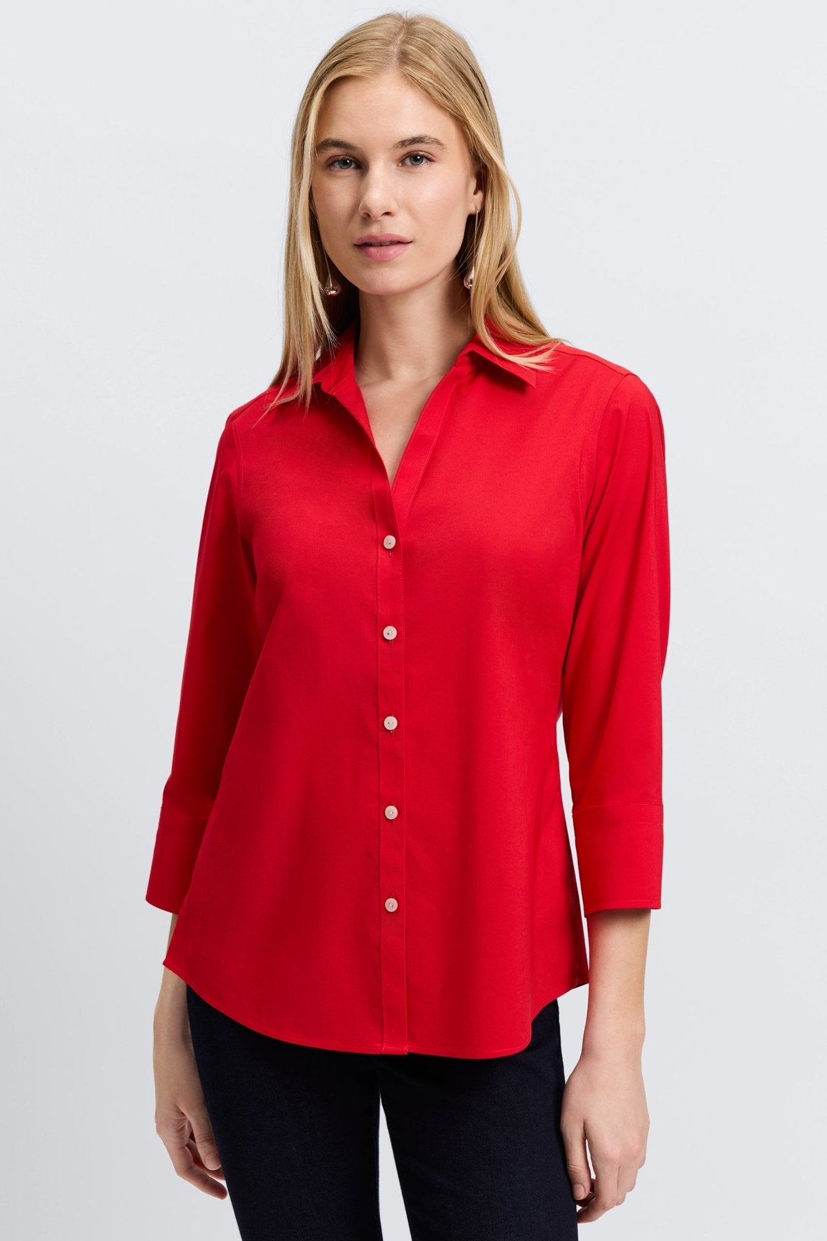 Mary No Iron Stretch 3/4 Sleeve Shirt - Wrinkle-Free Comfort Blouse for Women - Perfect for Office, Travel & Casual Wear