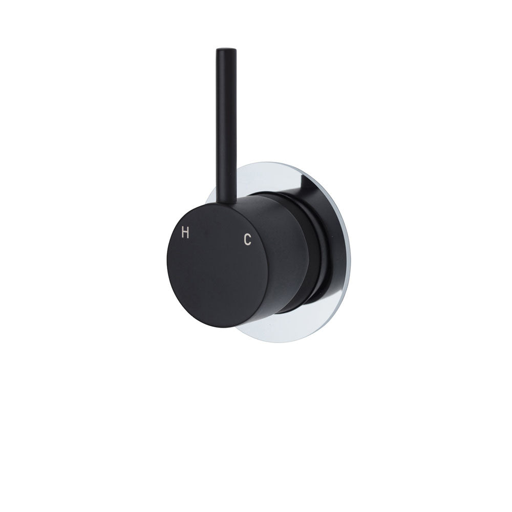 Fienza Kaya Up Small Round Plate Wall Mixer - Matte Black Finish | Modern Bathroom Faucet for Sink, Vanity & Powder Room | Water-Saving Design