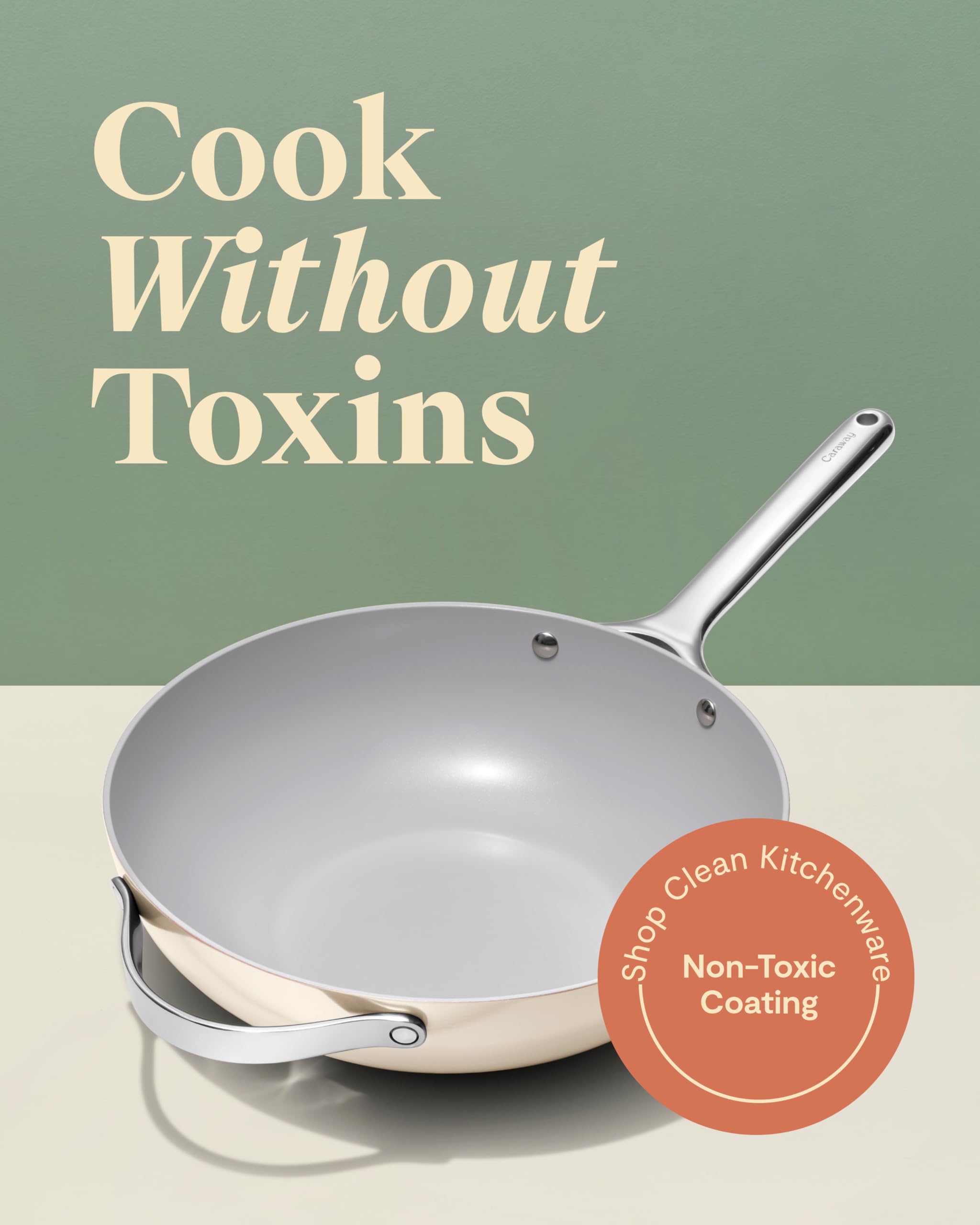 Caraway Non-Stick Stir Fry Pan - 12” Wok-Inspired Frying Pan - PFOA & PTFE Free - High-Sloped Walls for Easy Stir-Frying - Stainless Steel Handles - Cream Color - Perfect for Asian Cooking, Sauteing Vegetables & Healthy Meal Prep
