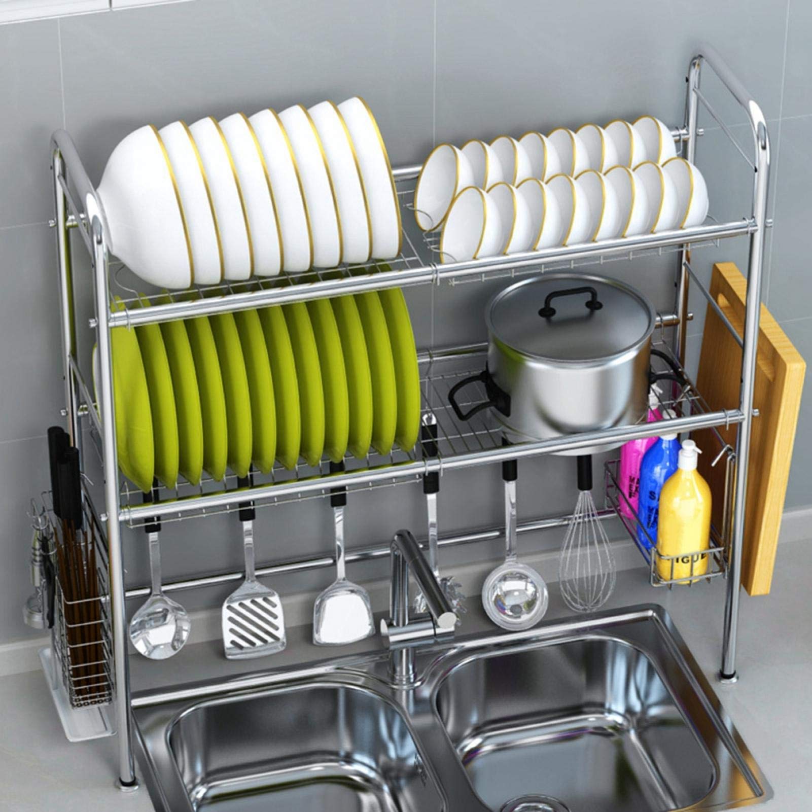 Emoshayoga Stainless Steel Kitchen Storage Rack - 2-Tier Dish Drying Rack & Spice Organizer for Countertop | Space-Saving Tableware Organizer for Dishes, Cups & Utensils | Perfect for Small Kitchens & Apartment Living
