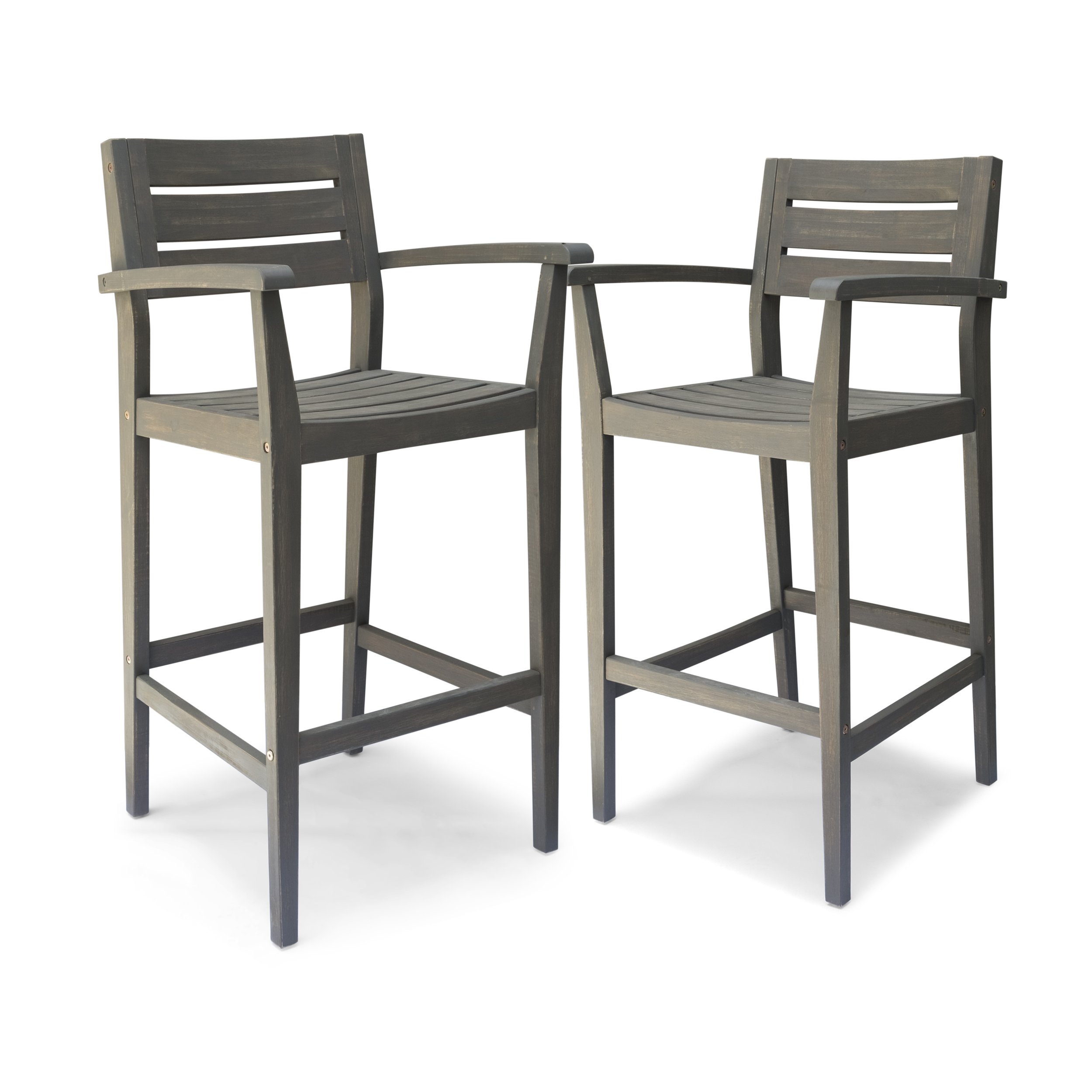Christopher Knight Home Lera Outdoor Rustic Acacia Wood Bar Stools (Set of 2) - Gray Finish - Patio, Deck, Garden & Backyard Seating Furniture