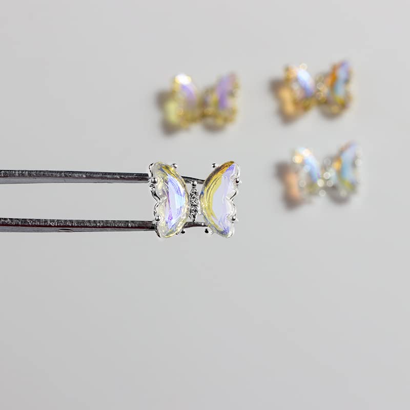 3D Silver Alloy Butterfly Nail Rhinestones Kit - 10Pcs DIY Nail Gems with Bow-Knot Glue Gel for Women & Girls | Perfect for Nail Art, Salon Decorations and Party Makeup Accessories