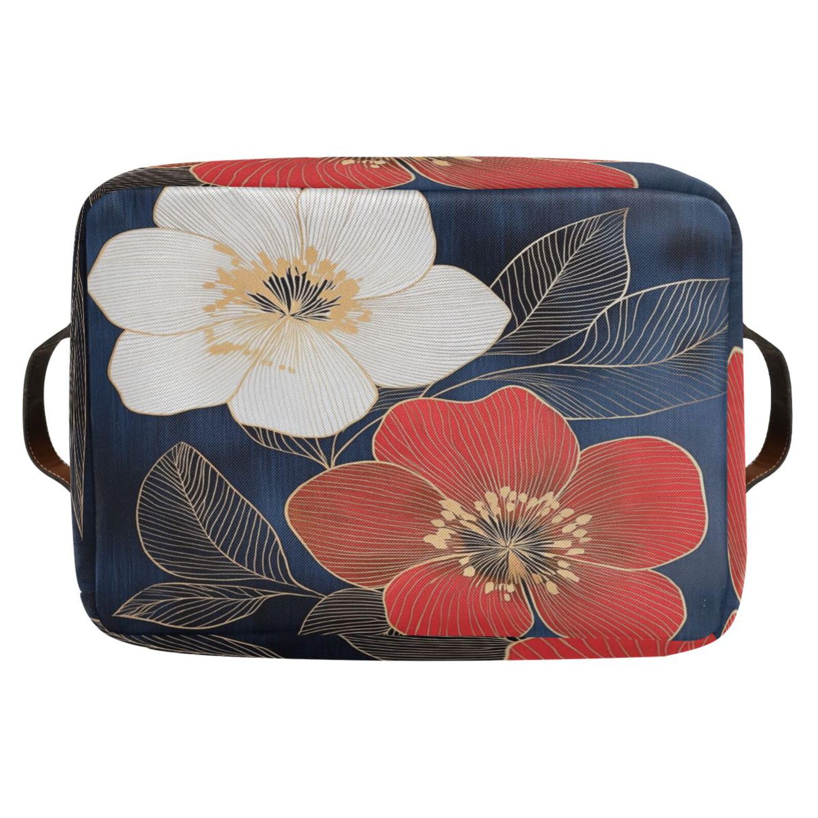 Large Fabric Storage Bins with Handles - Collapsible Organizer for Clothes, Toys & Home - Floral Sketch Design