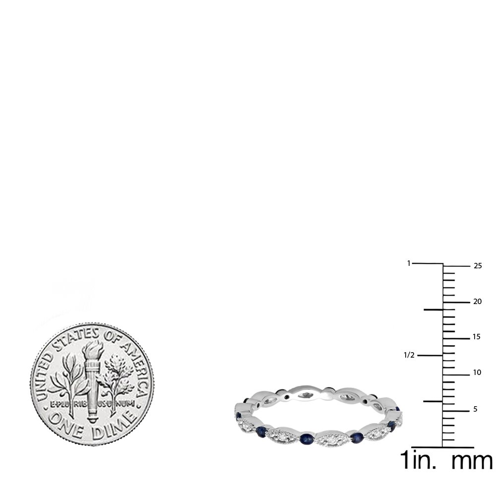 10K Solid Gold Round Blue Sapphire & White Diamond Women's Wedding Eternity Band Stackable Ring - Perfect for Bridal Jewelry, Anniversary Gifts, and Everyday Elegant Stacking