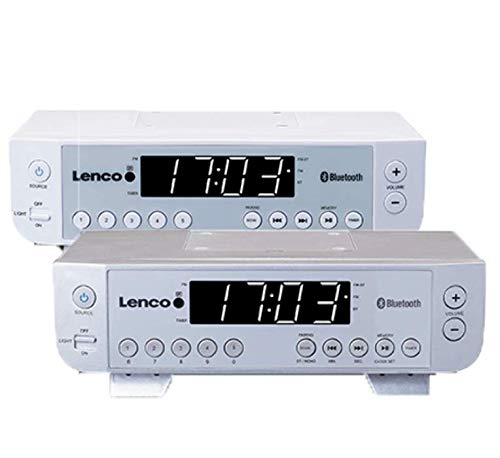 Lenco KCR-100 Bluetooth Kitchen Radio with Built-in FM PLL Receiver, 5 Station Memory, LED Display, 2x1W RMS Speakers, Timer Clock & Remote - White - Perfect for Cooking, Dining & Home Entertainment