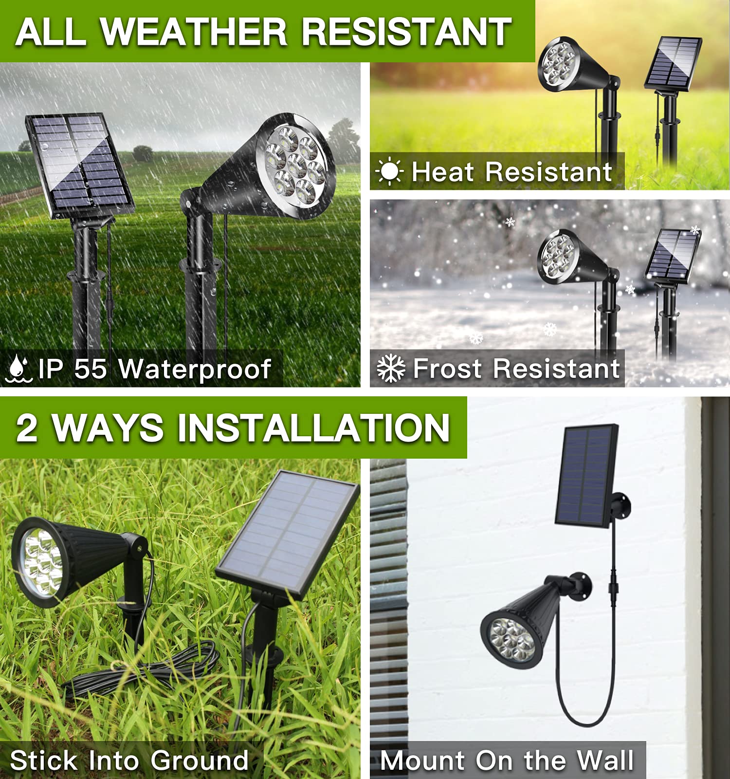 Waterproof Solar Spot Lights for Outdoor - 2-in-1 Solar Powered Landscape Lighting with Dusk to Dawn Sensor for Garden, Porch, Walkway, Patio (1 Pack) - Perfect for Pathway Illumination and Accent Lighting