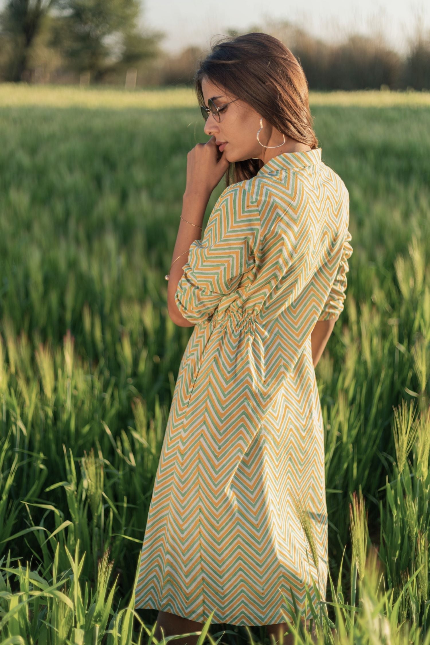 Shining Zigzag Azofree Handblock Printed Pure Cotton Dress for Women | Breathable & Comfortable Summer Dress | Perfect for Casual Outings, Beach Trips & Boho Fashion