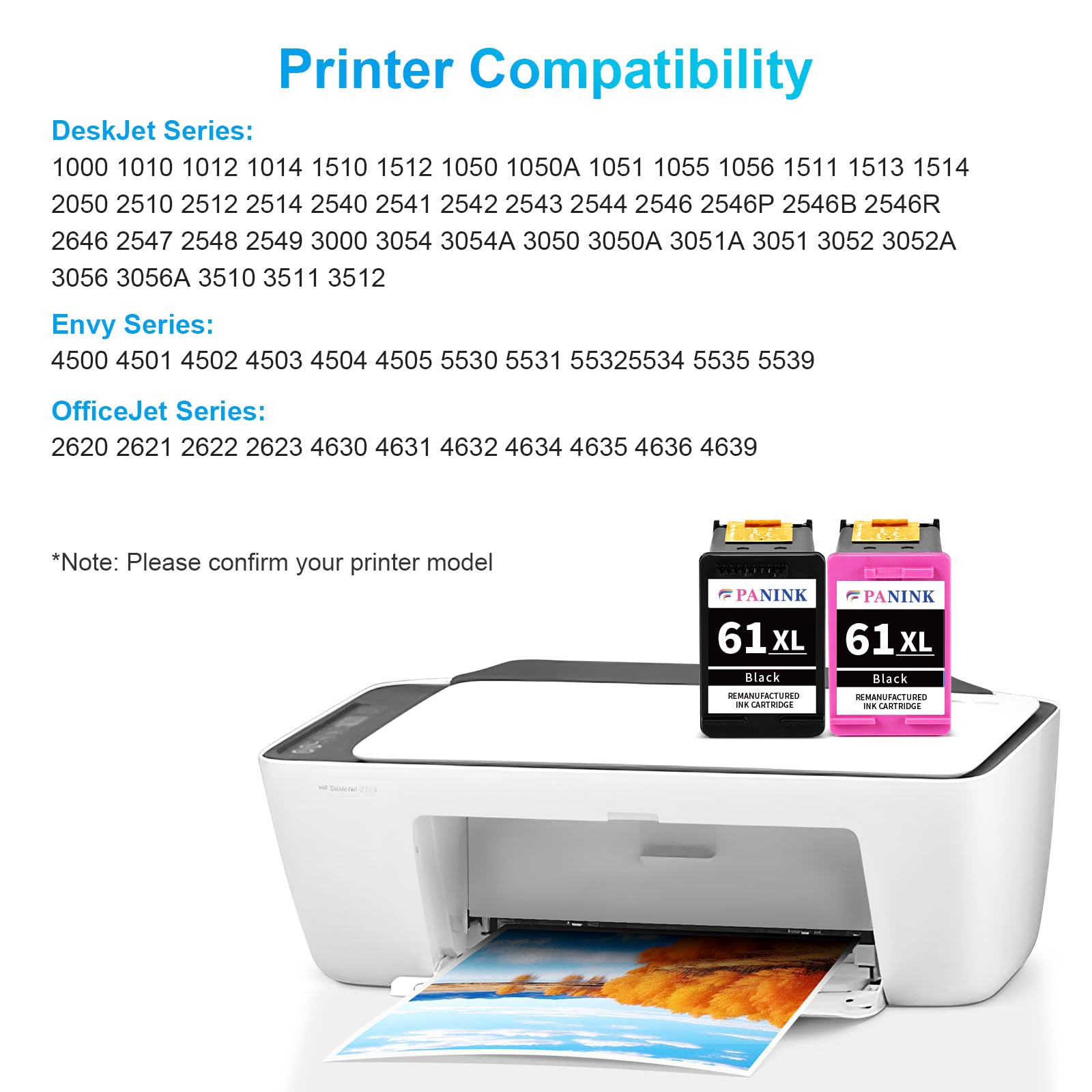 Remanufactured HP 61 XL Ink Cartridges (2-Pack) - Black Replacement for HP 4500, 5530, 4502, 4630, 4635, 1000, 1010 Printers | High-Quality Printer Ink for Home & Office Use