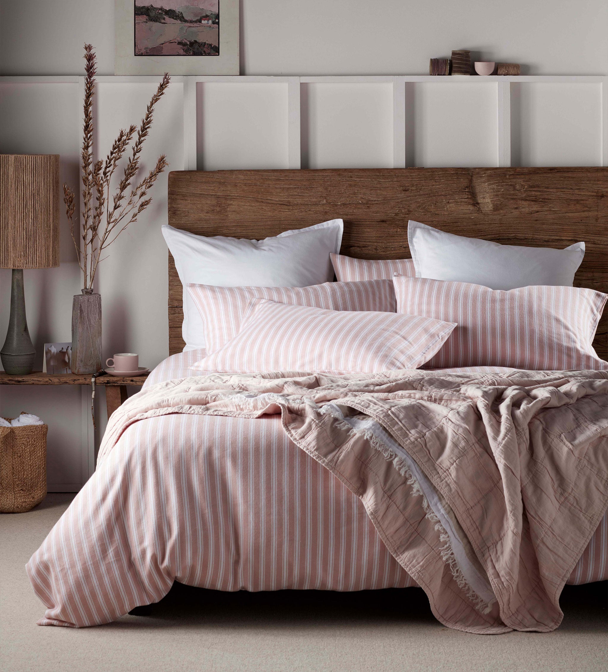 Blush Pink Fred Stripe Brushed 100% Organic Cotton Duvet Cover Set - Soft & Breathable Bedding for Cozy Bedroom Decor - Perfect for Master Bedroom, Guest Room & Dorm