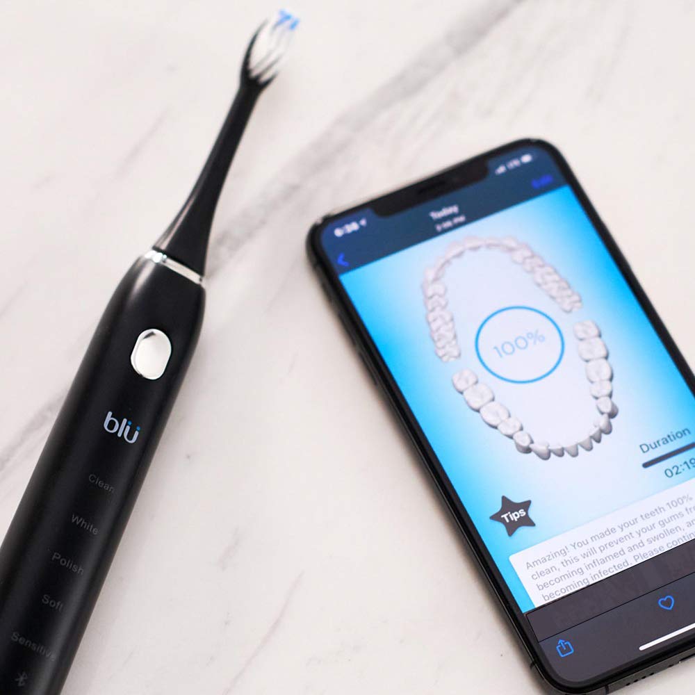 Blu Smart Electric Toothbrush for Adults - Sonic Power Toothbrush with Bluetooth App & Live Tracking Technology (Black) - Perfect for Travel, Home & Daily Oral Care Routine