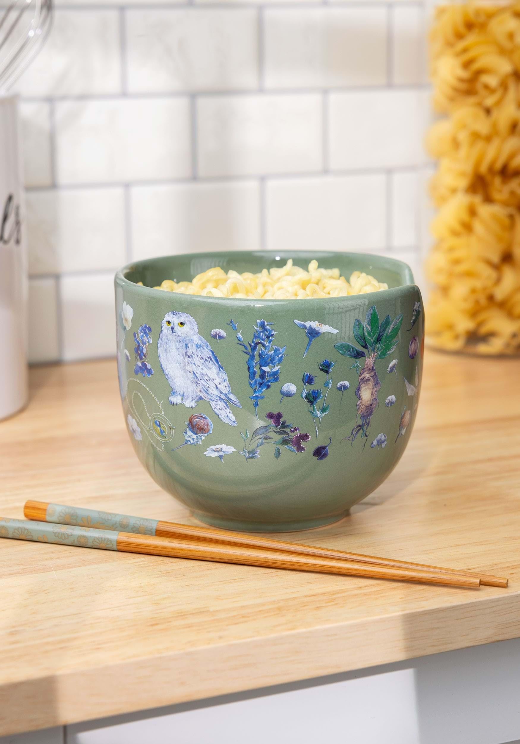 Harry Potter Fantasy Floral Ceramic Ramen Bowl - Silver Buffalo Official - Perfect for Anime Fans, Ramen Lovers & Collectible Gift Giving