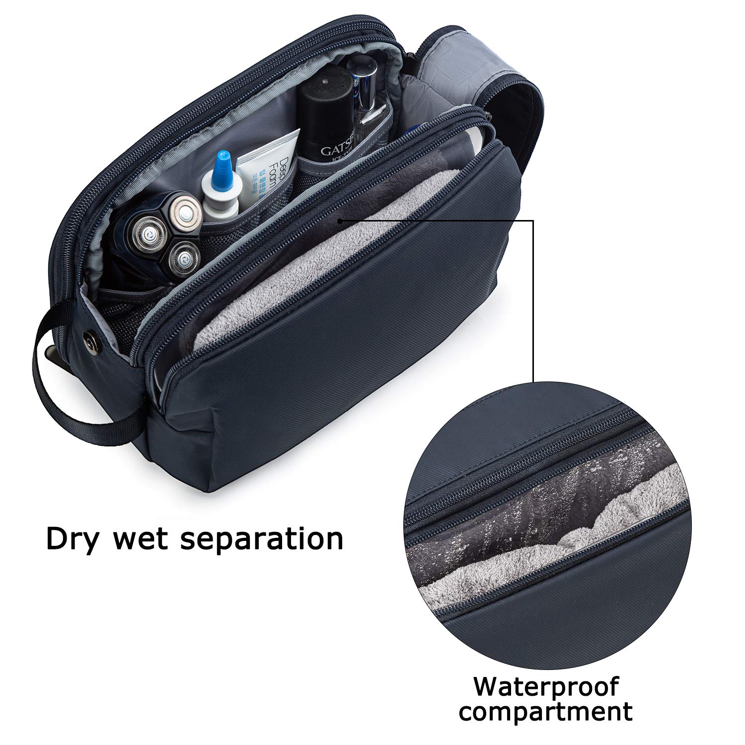 BAGSMART Water-Resistant Men's Travel Toiletry Bag - Medium Navy Blue Dopp Kit Organizer for Shaving Essentials & Bathroom Accessories | Perfect for Gym, Camping & Business Trips