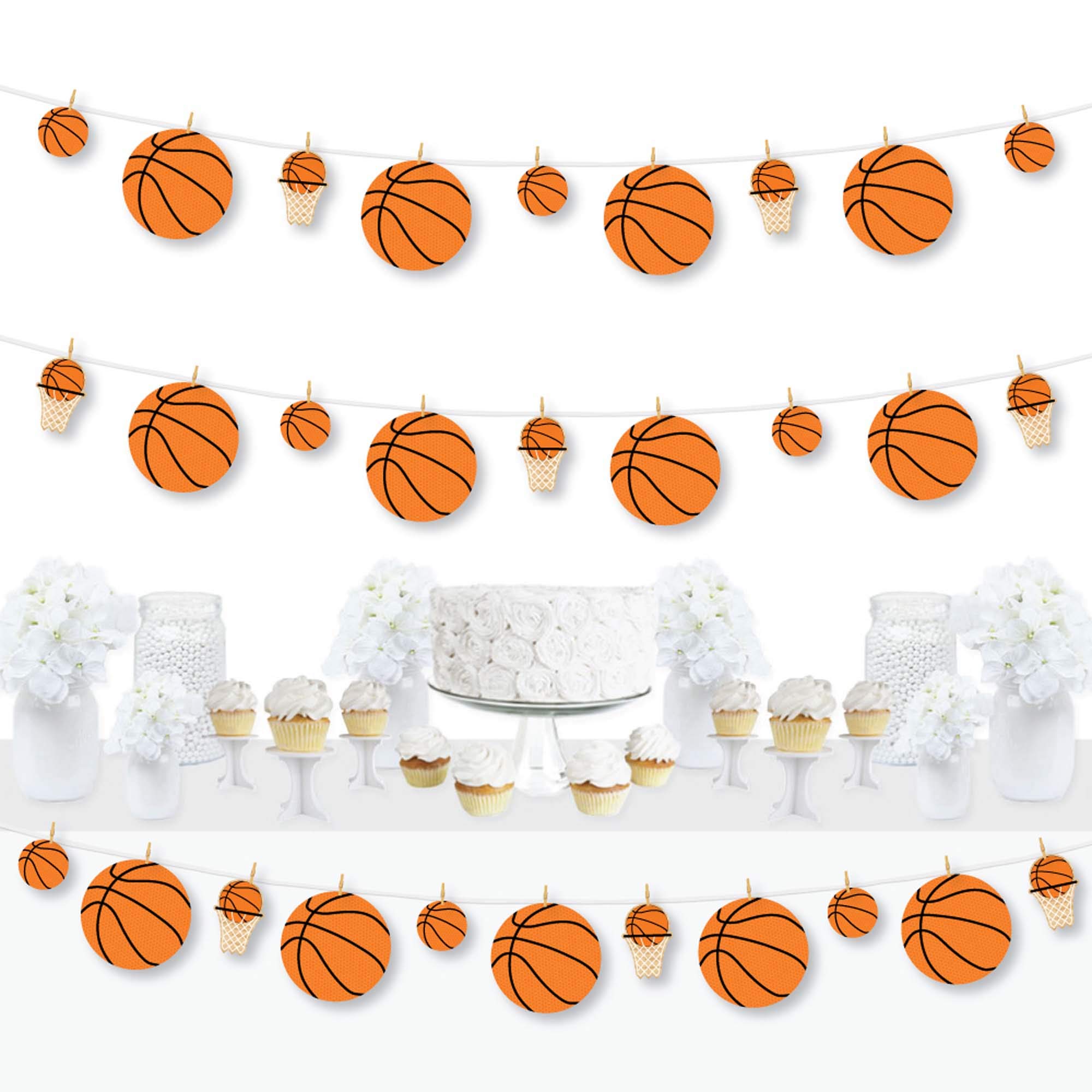 Big Dot of Happiness Nothin' but Net Basketball Garland - 44-Piece DIY Clothespin Banner for Baby Showers & Birthday Party Decorations - Perfect for Sports-Themed Events and Nursery Wall Decor