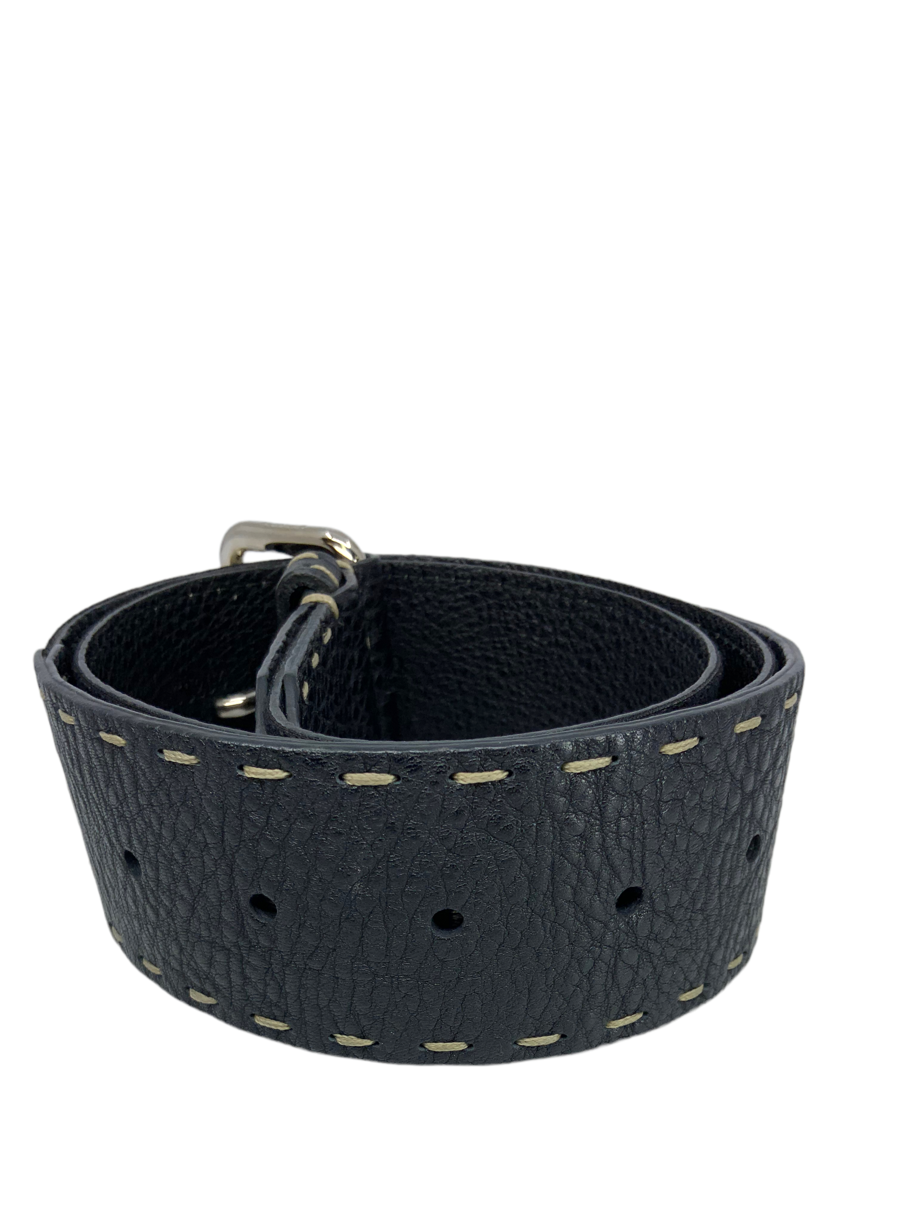 FENDI Selleria Leather and Canvas Logo Belt - Size 80 | Luxury Designer Belt for Men & Women | Perfect for Casual, Office & Formal Outfits