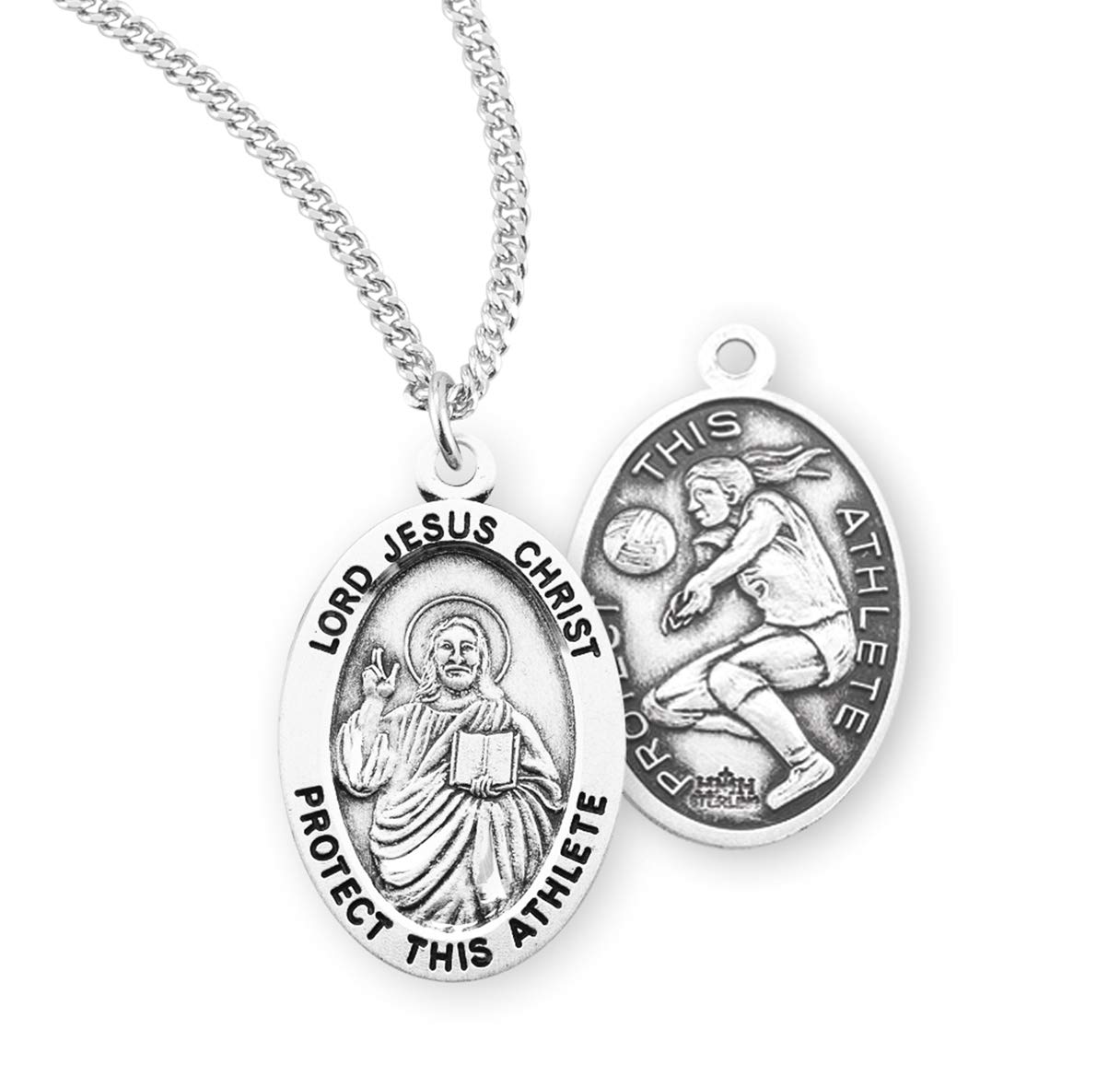 Lord Jesus Christ Sterling Silver Oval Medal for Female Volleyball Athletes - Perfect Gift for Sports Enthusiasts & Christian Athletes