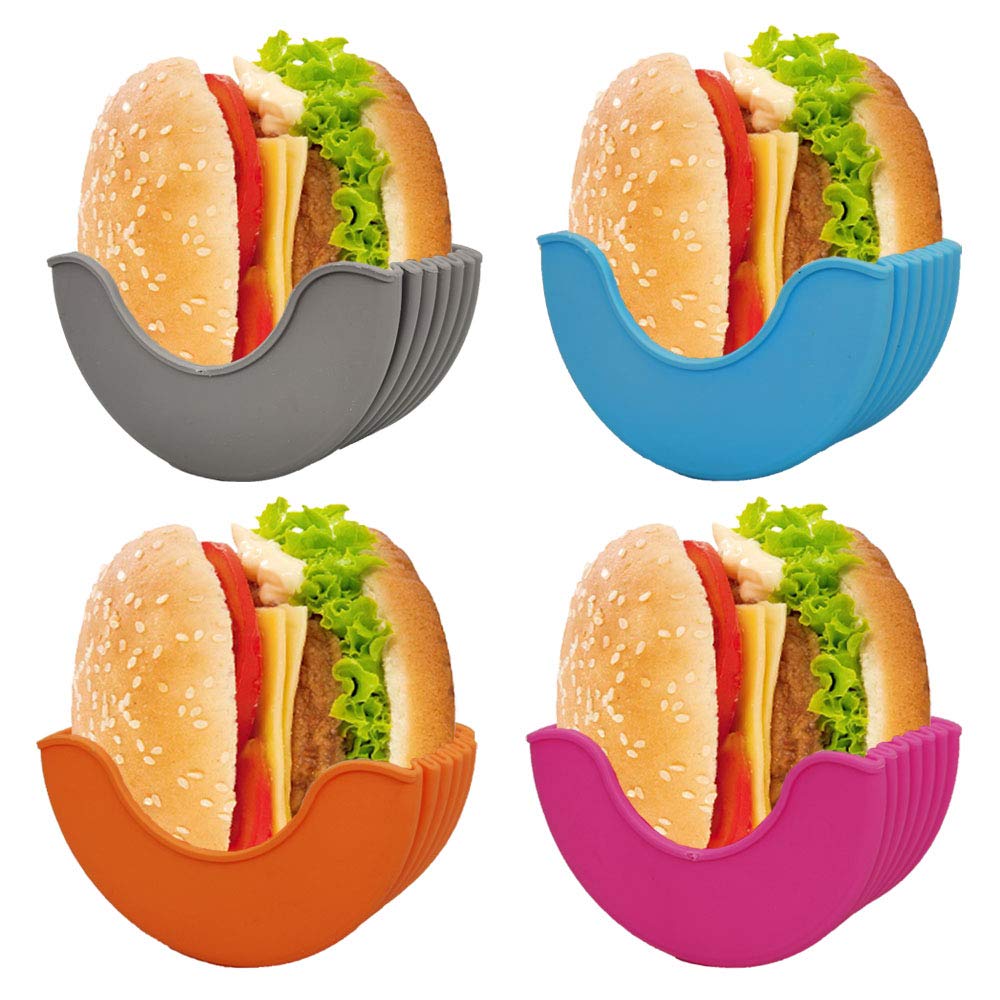 FunisFun 4-Piece Retractable Hamburger Bun Holder Set - Reusable Silicone Burger Box, Dishwasher Safe & BPA-Free (4 Colors) - Perfect for BBQs, Picnics, and TikTok Food Trends