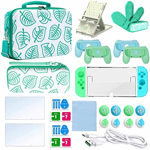 Animal Crossing Nintendo Switch Accessories Set - Protective Case, Screen Protectors, Stand, Game Card Holder & Thumb Grip Caps for Switch OLED | Travel-Friendly Adjustable Strap | Perfect for Gaming On-The-Go & Travel Protection
