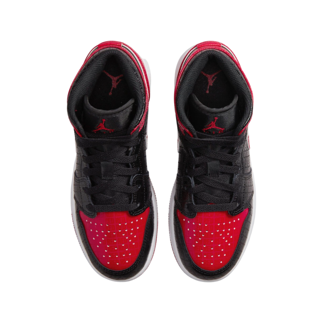 Air Jordan 1 Mid GS BRED Text Black Gym Red White Basketball Shoes for Kids - Perfect for School, Sports & Casual Wear