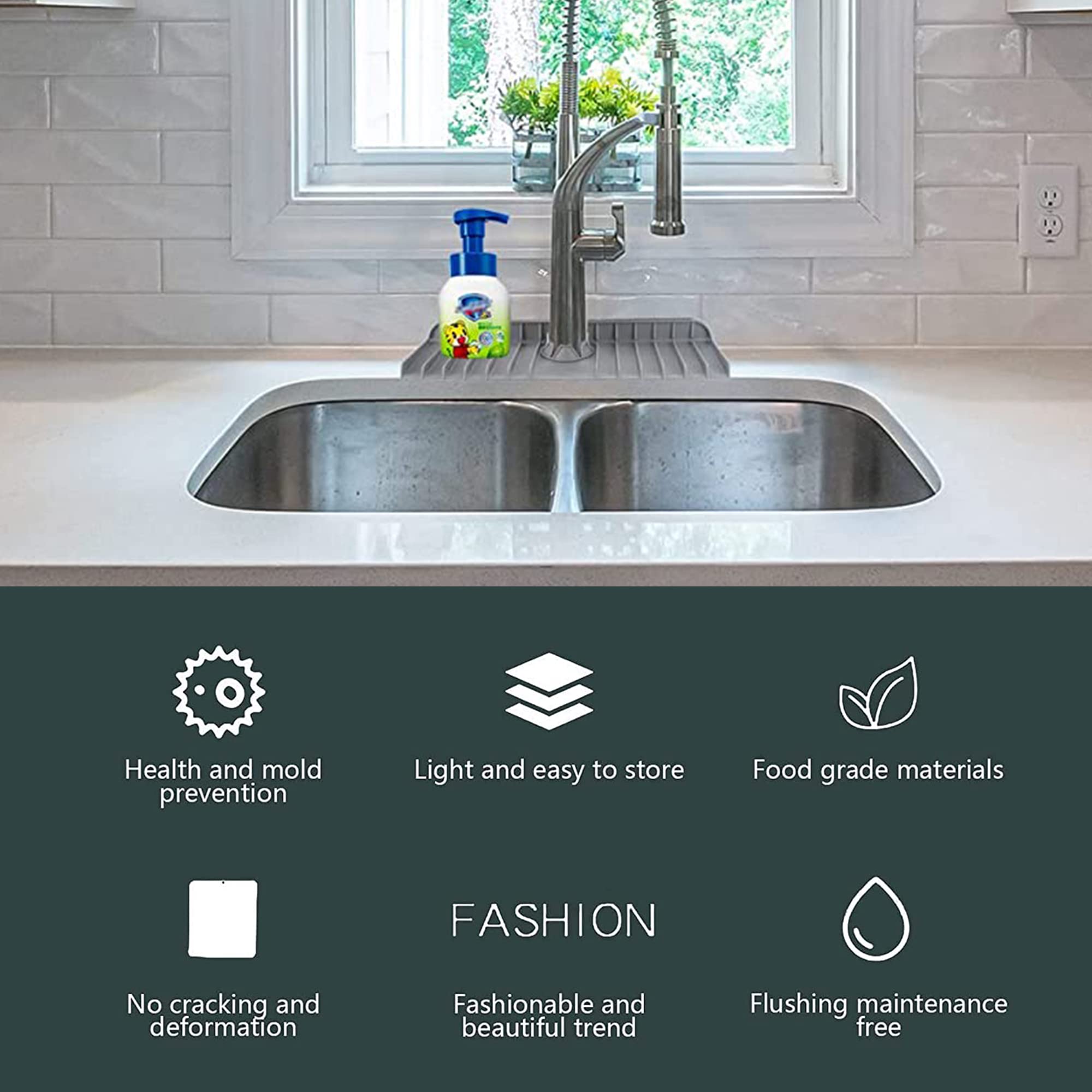 Premium Silicone Faucet Handle Drip Catcher Tray - Non-Slip Sink Protector, Sponge Holder & Splash Guard for Kitchen | Upgraded Ramp Design for Quick Water Drainage | Perfect for Kitchen Organization & Countertop Protection (Black)