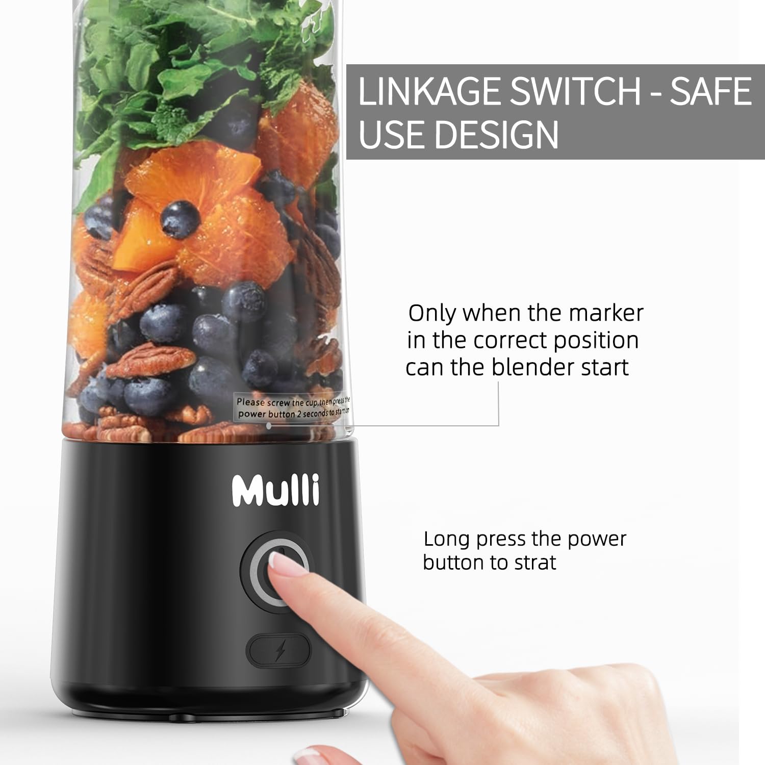 Mulli Portable USB Rechargeable Mini Blender - 6 Blades Personal Smoothie Maker for Shakes, Baby Food, Travel & Gym - Compact Blender for Home, Office & Outdoor Activities