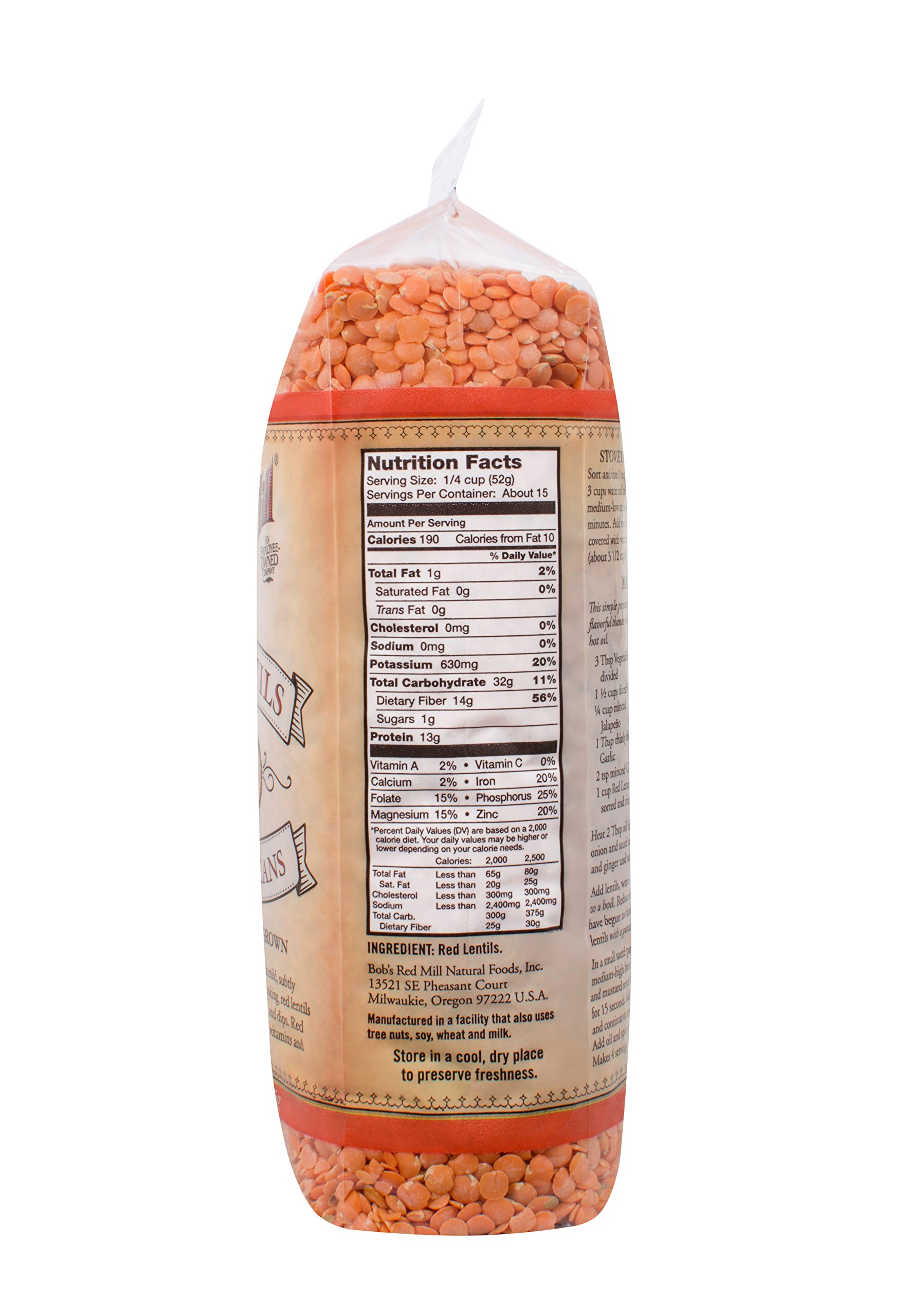 Bob's Red Mill Red Lentil Beans - 27 Oz (4 Pack) | High-Protein, Gluten-Free Lentils for Soups, Stews & Vegan Recipes | Bulk Pantry Staples & Meal Prep Essentials