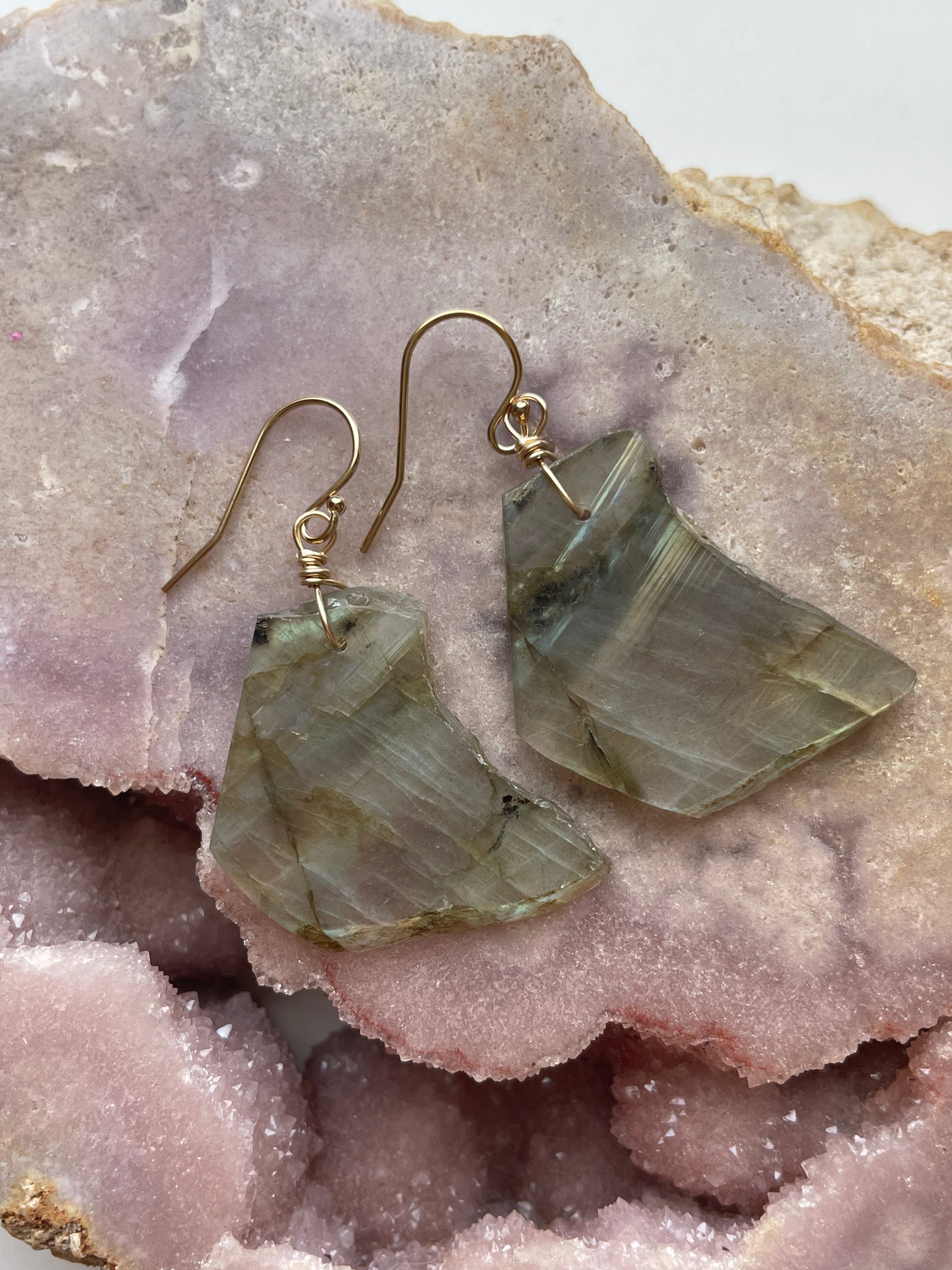Gold Labradorite Dangle Drop Crystal Earrings for Women - Elegant Bohemian Jewelry for Party, Wedding & Special Occasions