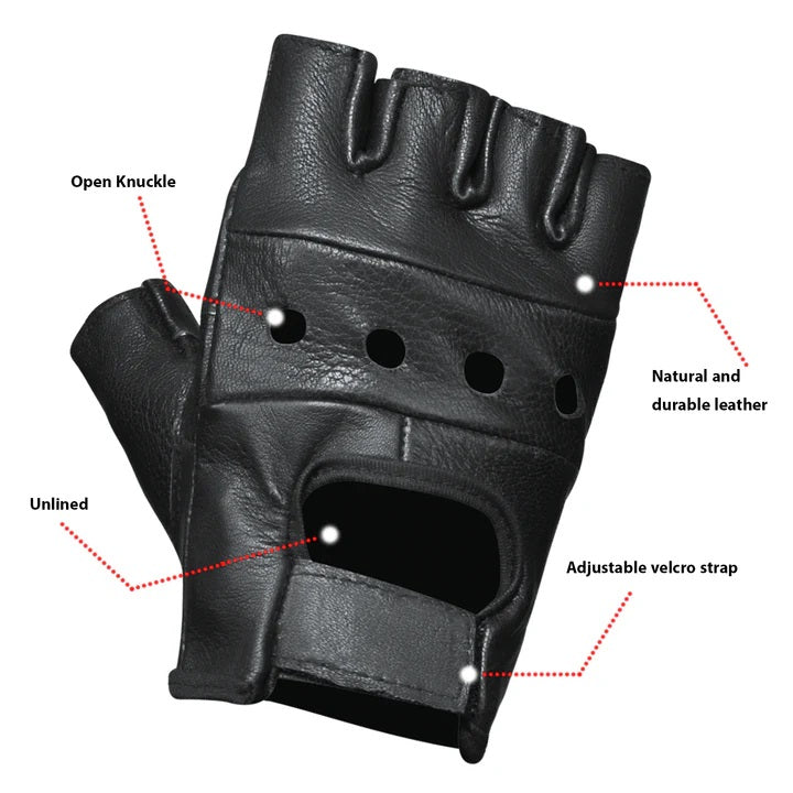 Open Road Men's Fingerless Leather Gloves - Biker & Driving Gloves for Motorcycle, Cycling & Winter Use - Touchscreen Compatible & Non-Slip Grip