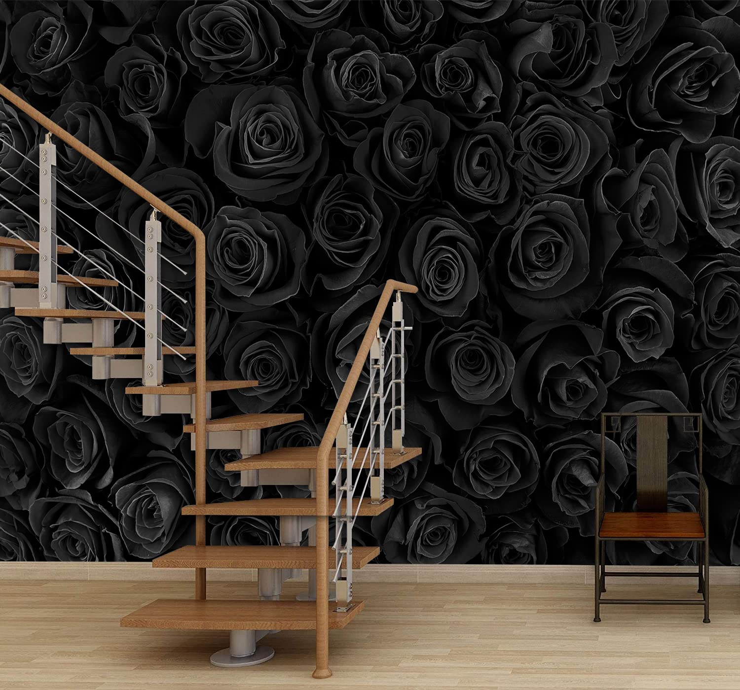 Beautiful Black Roses Floral Peel and Stick Wallpaper - 75''x108'' Self-Adhesive Wall Mural for Bedroom, Living Room, Nursery & Home Decor | Easy DIY Wall Covering, Removable Contact Paper Decals