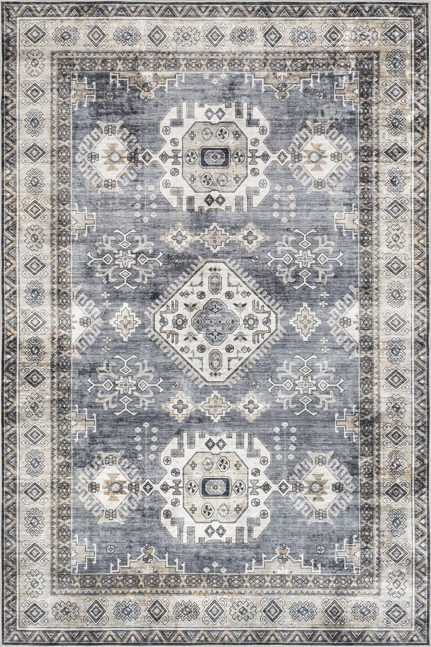 Antoinette Spill Proof Washable Rug - Non-Slip Soft Indoor/Outdoor Carpet - Blue Area Rug for Living Room, Bedroom, Kitchen & Patio